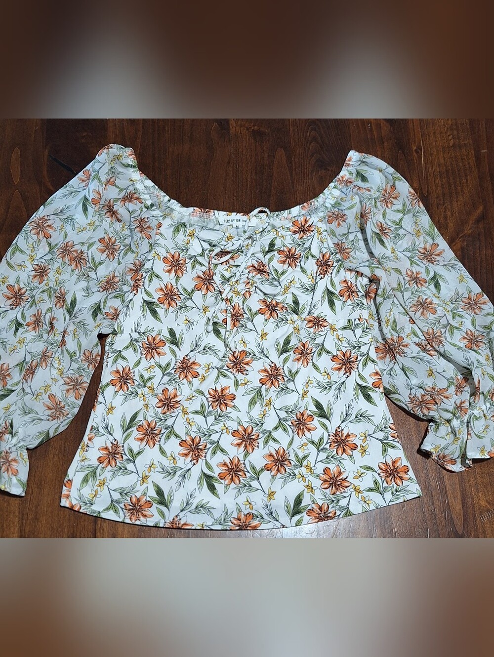 Fall Floral Off-Shoulder Peasant Blouse in White with Orange Flowers